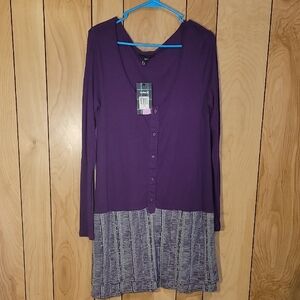 Hurley Purple Long Sleeve Dress with Striped Skirt